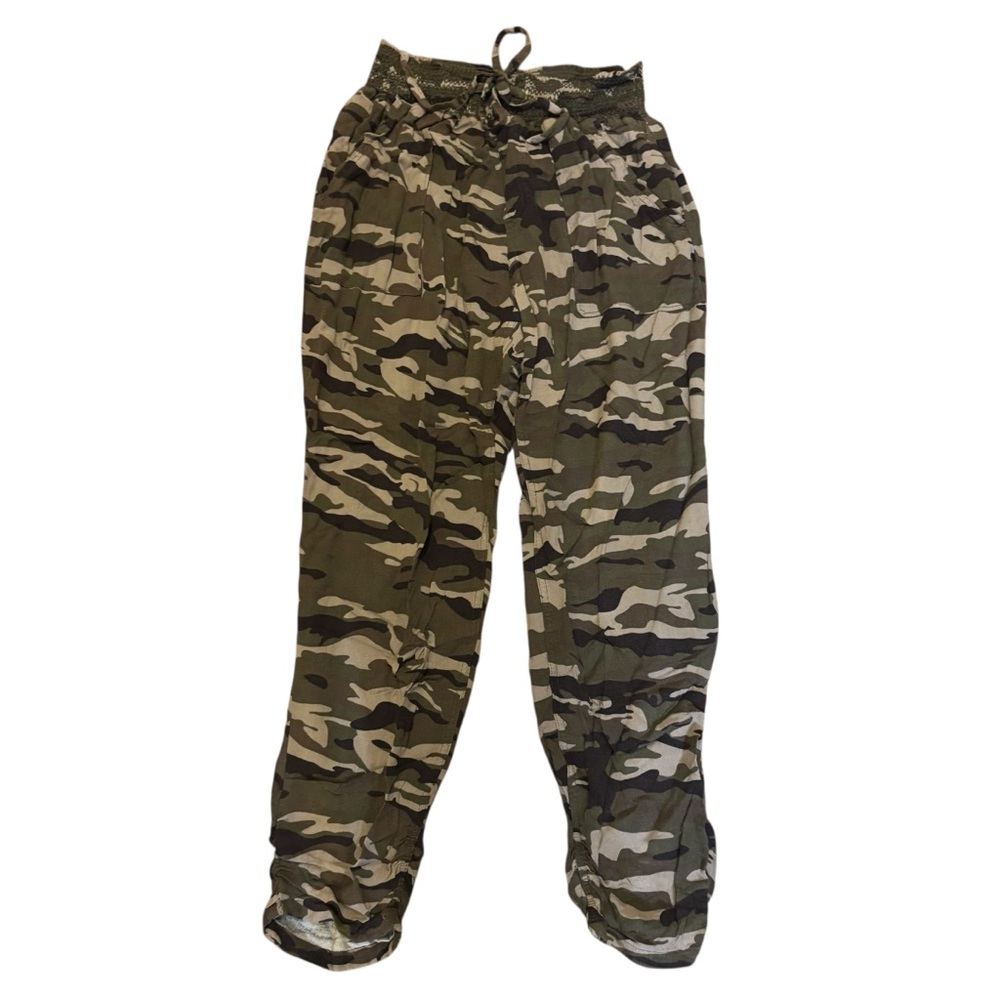 Ci Sono Joggers XL Green Camouflage Pants Rayon Collection Lightweight Pockets
